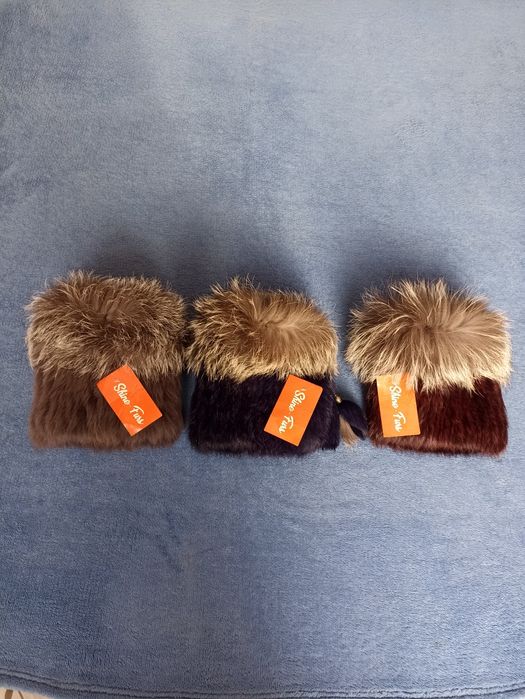 Шапка хутряна кролик з чорнобуркою на трикотажній основі