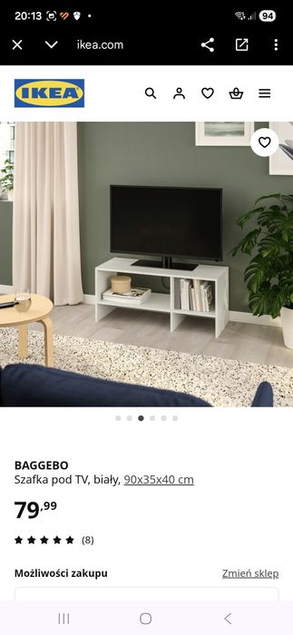 Nowa Szafka pod TV, biały, 90x35x40 cm BAGGEBO