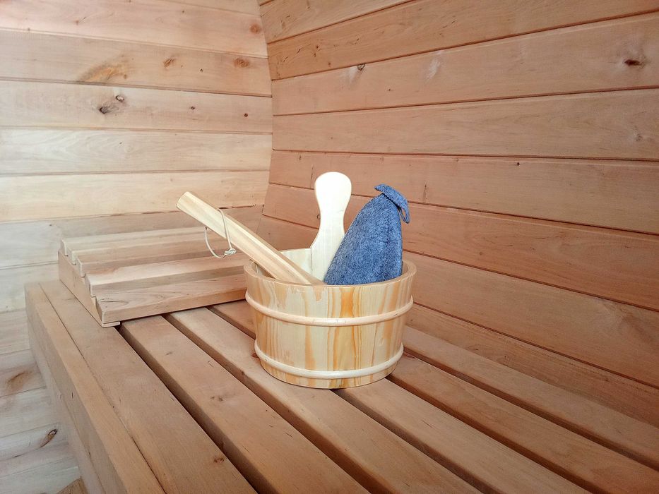 Sauna ogrodowa beczka, okrągła, z drewna olchowego, 240x215 cm