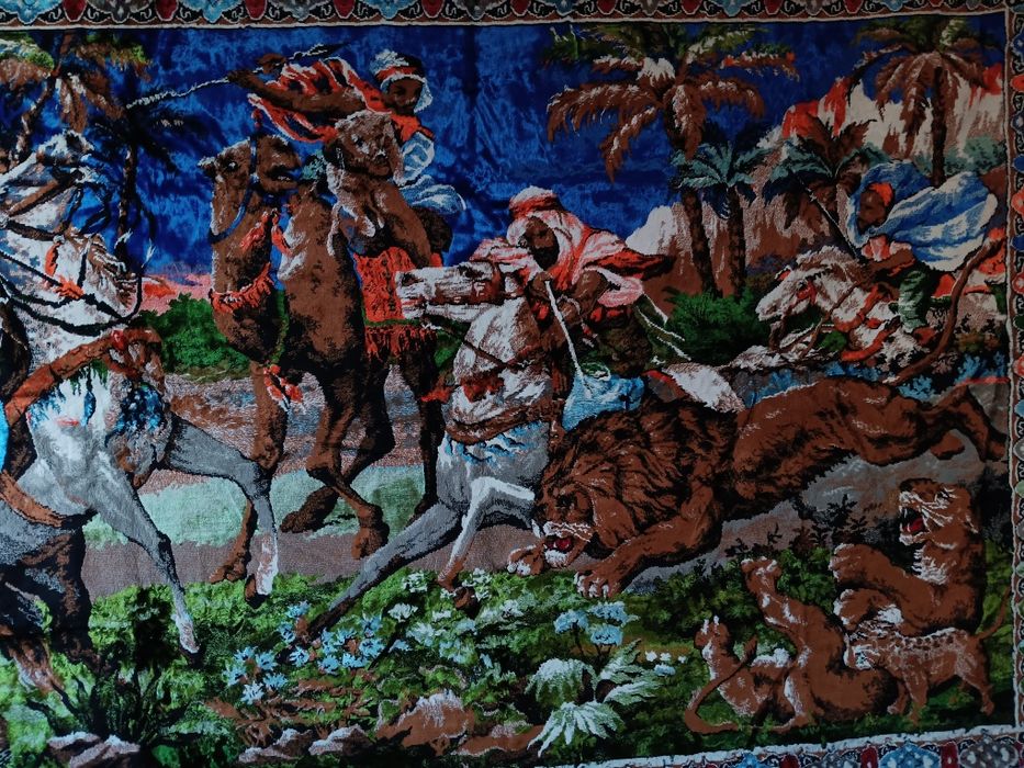 Tapete / Tapeçaria Vintage Anos 70 – Tema Caça – 185x124cm