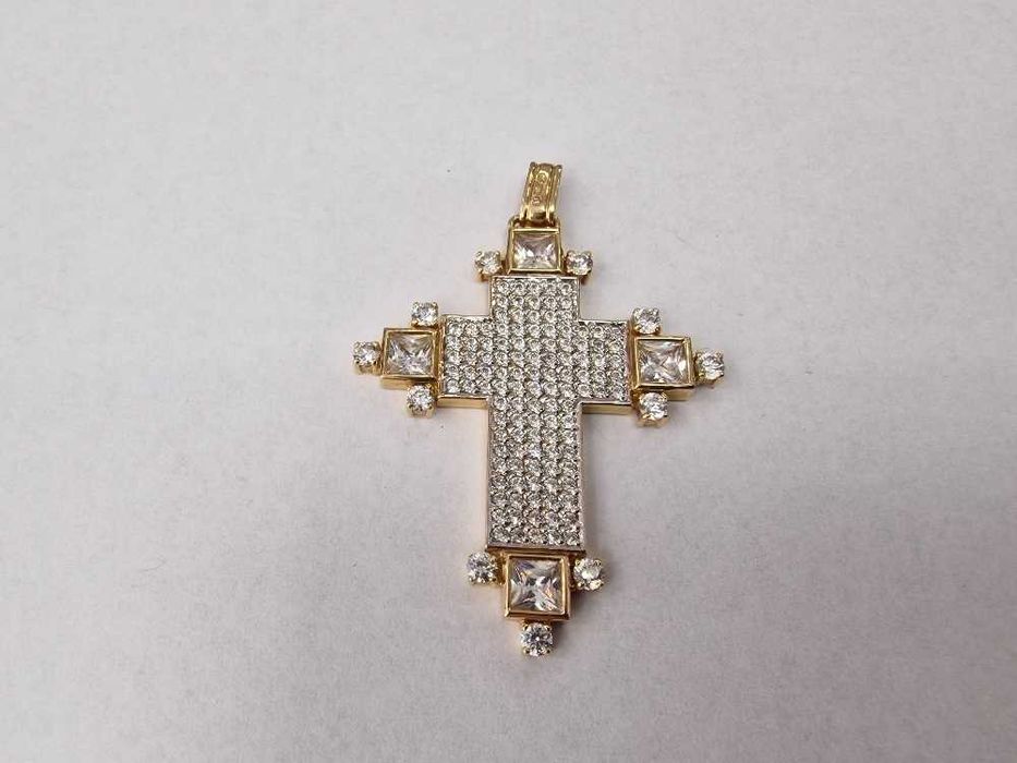 Złoty Mega krzyżyk/ 585/ 11.10 gram/ 130x Cyrkonie