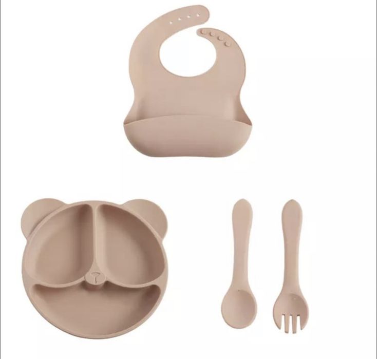 Силіконовий посуд для першого прикорму, секційна тарілка, нагрудник