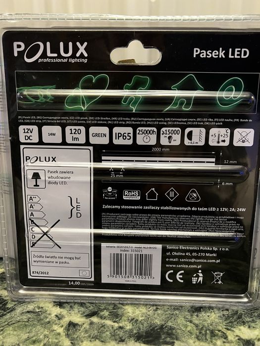 Taśma  neon led zielona  2 m Polux