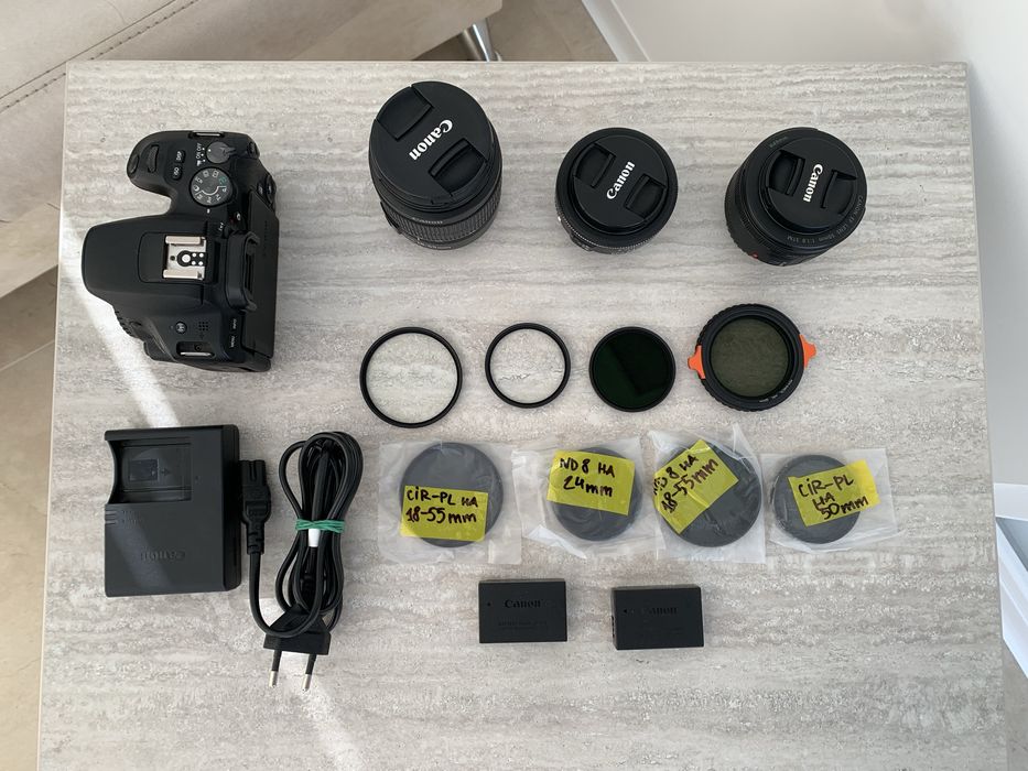 Canon 200D kit + 24mm + 50mm + 18-55mm + фільтри + 2 батареї