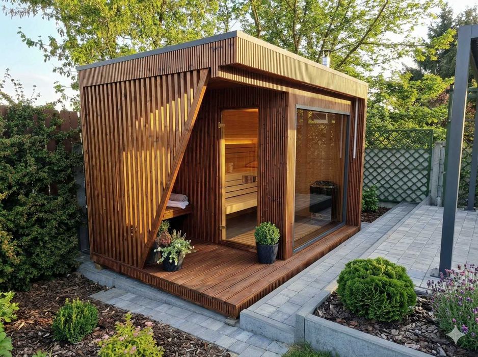 Sauna wolnostojąca ogrodowa AURORA II nowa thermo drewno piec Harvia