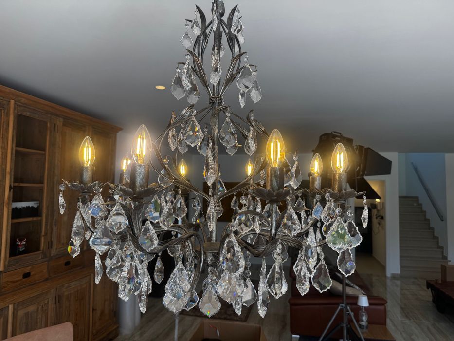 LUSTRE DE CRISTAL com 8 lâmpadas em estado perfeito