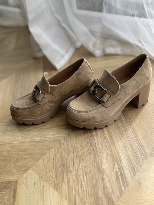 Półbuty Potocki na słupku skórzane