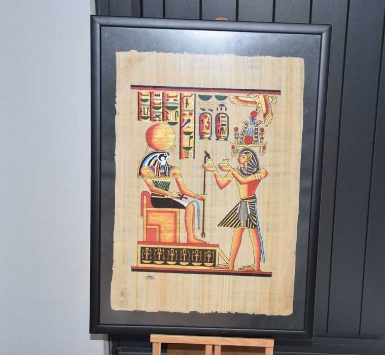 Quadro egípcio em tela de papiro, com certificado de autenticidade, de Gamal Elmesery