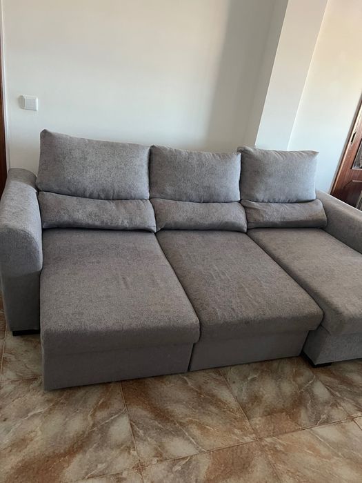 Sofá Chaise Lounge com 3 lugares movíveis cinzento óptimo estado