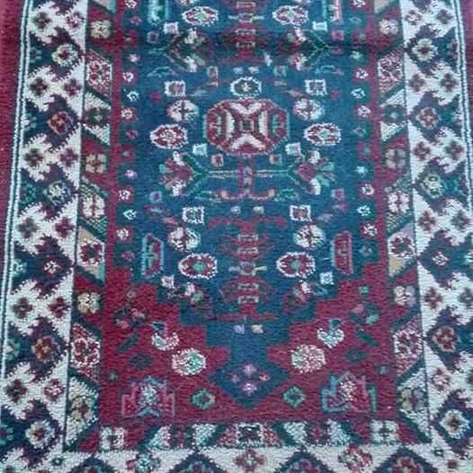 tapete passadeira tipo persa - cores: bordeaux e azul escuro - 2,30 m x 59 cm