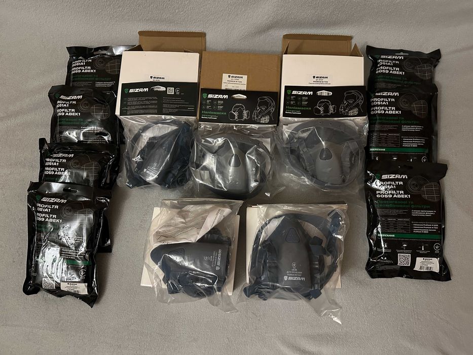 Полумаски SIZAM.5шт.+7шт.комплектов фильтров,новое