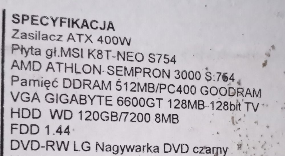 Komputer stacjonarny ,bez dysku !!!