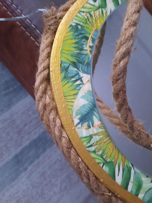 Lustro handmade, złoto, liście, światełka