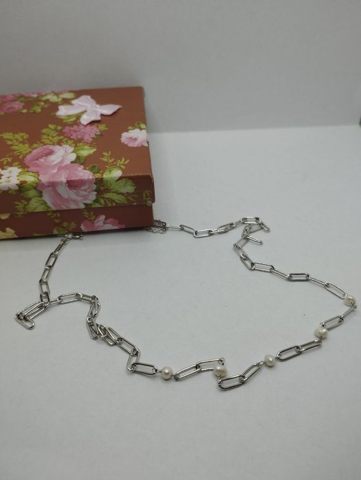 Srebrny naszyjnik z perełkami, próba 925, długość 41-44 cm