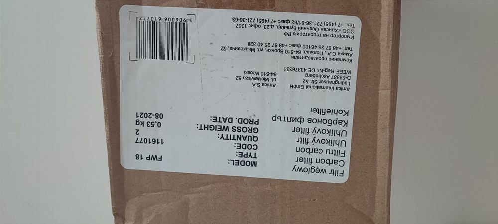 Filtr FWP 18 do okapu Amica