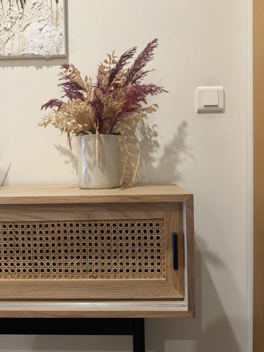 Móvel Consola Arboretto em Madeira e Aço com Portas de Rattan