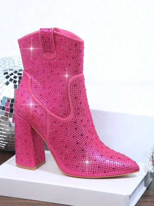 Botki Kowbojki Skórzane Zdobione Cyrkoniami Różowe Shein Eur 36,5
