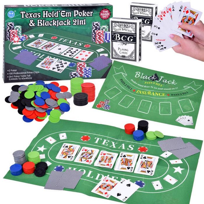 Zestaw Gra karciana 2w1 Poker i BlackJack Żetony + karty + plansza