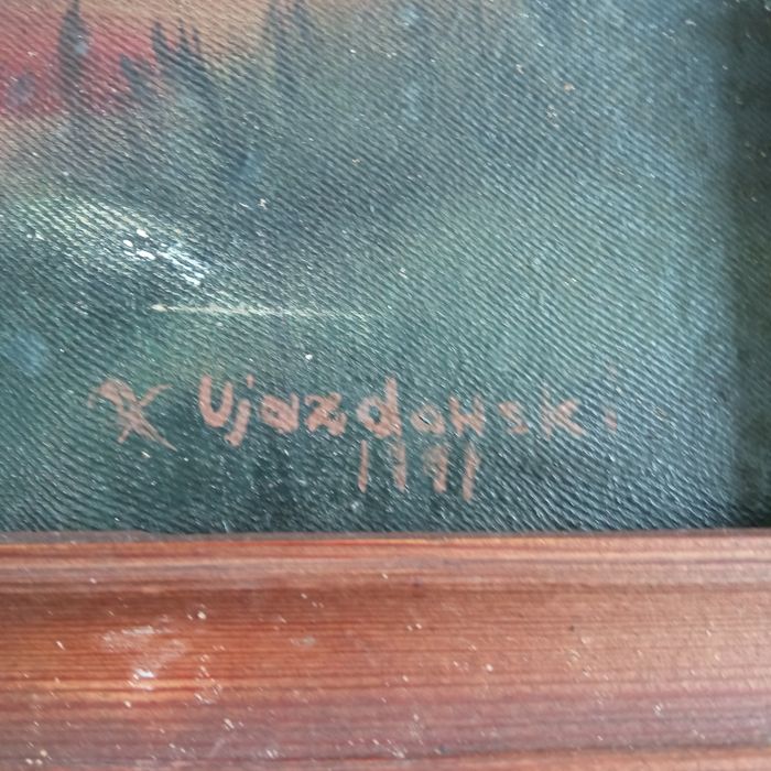 Stary obraz ,pejzaż farba olej na płótnie Ujazdowski 1941 wymiar 130x75