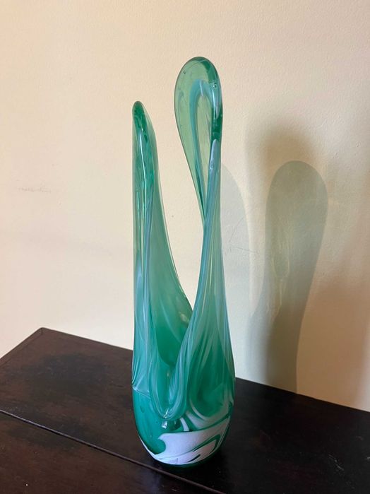 Vaso / Jarra Decorativo em Vidro Artístico – Verde e Branco