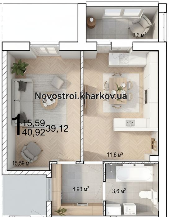 Квартира ЖК Птичка-Лучшая планировка и цена за 1-комнатную 41м2