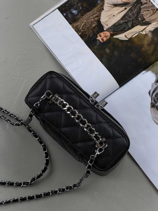Сумка женская Chanel Classic Lambskin в серебре черная белая Шанель