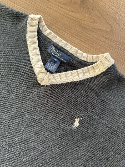 Ralph Lauren Sweater Retro Old Money V-Neck Embroidered Logo Black