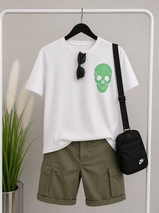T-shirt męski bawełniany biały z nadrukiem czaszka M