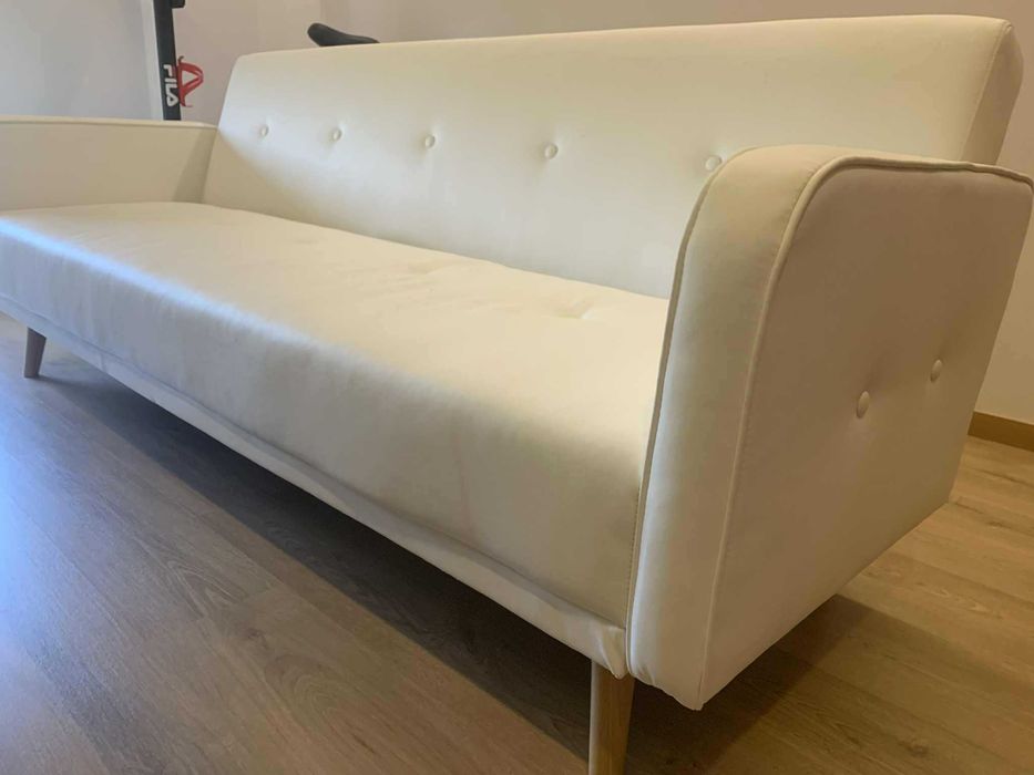 Sofá-cama Roger 3 lugares de pele sintética branco 210 cm