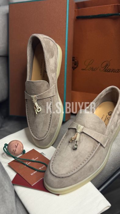 Лоферы женские бежевые серые loro piana lp лоро піана лоріки замшеві