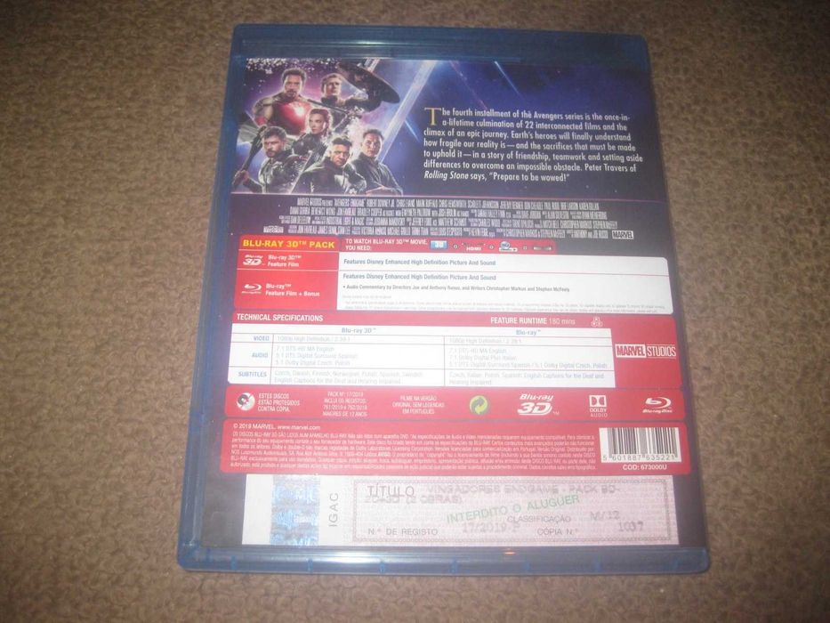 "Vingadores: Endgame" com Robert Downey Jr. Edição Especial Blu-Ray + Blu-Ray 3D/Raro!