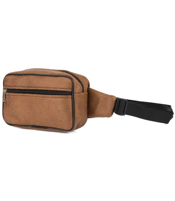 Męska saszetka biodrówka nerka na pas regulowana skóra eko brąz