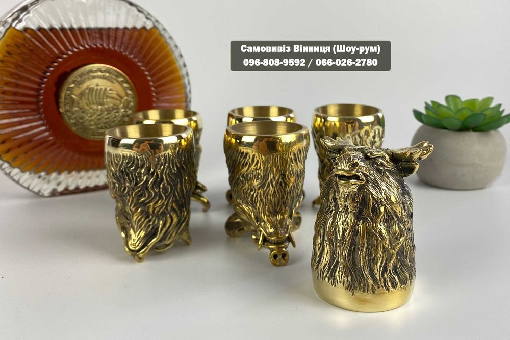 Набір шампурів 6 шт у кейсі Шашличний набір з чарками Латунь лиття