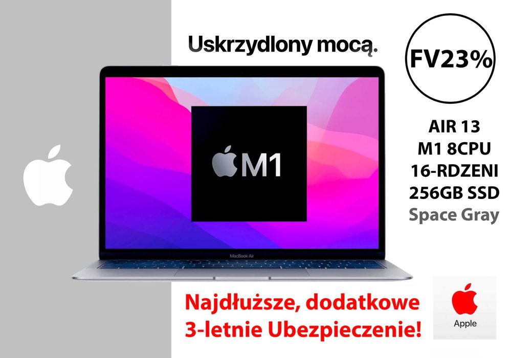 NOWY Apple MacBook Air 13 M1 16GB RAM 256GB GRAY GW-3LATA! CARE+ FV23%