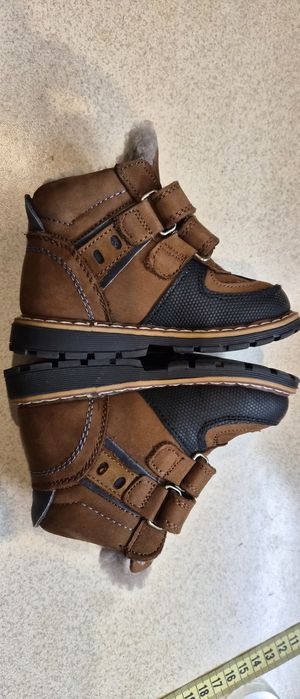 Шкіряні зимові дитячі черевики, хутро, 13.5 см, 22 розмір