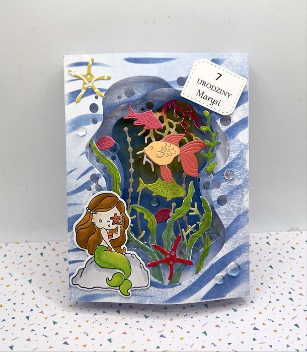 Kartka urodzinowa 3D Syrenka ręcznie robiona z kopertą, personalizacja
