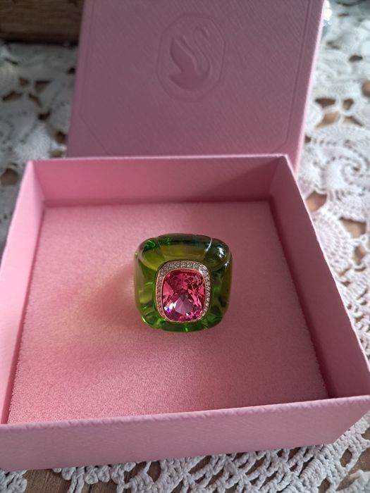 Pierścionek Swarovski Dulcis rozmiar 19 zielony różowy kryształ nowy