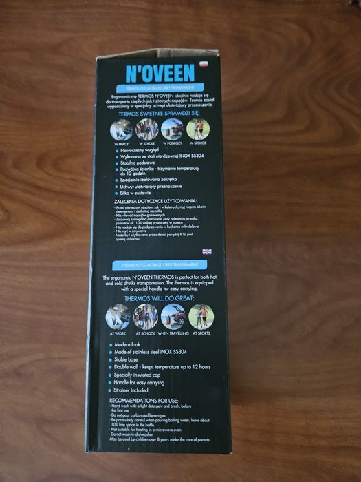 Termos turystyczny butelka termiczna noveen tb620 700 ml Grey Transparent