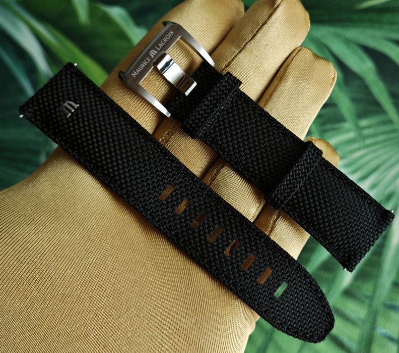 Maurice Lacroix Pontos pasek oryginalny czarny materiałowy skórzany 22