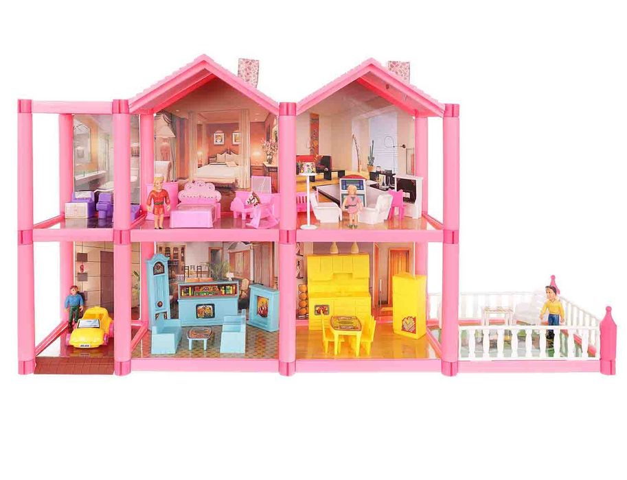 Domek dla Lalek Willa 4 Lalki + Mebelki 32 elementy