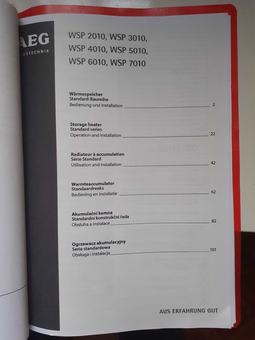 Piece grzejniki akumulacyjne modele: AEG WSP 2010, 3010 i 4010