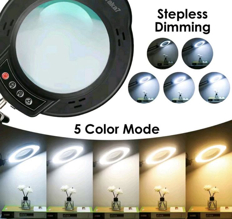 Лампа лупа 10Х настільна светодіодна на струбцині