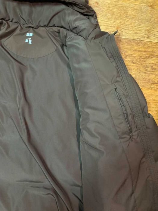 Очень теплый женский шоколадный пуховик  Uniqlo midi(р.S-M)оригинал