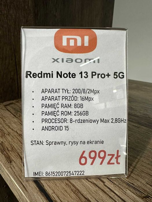 Smartfon Telefon Xiaomi Redmi Note 13 Pro+ 5G 8/256GB biały stan bdb gwarancja