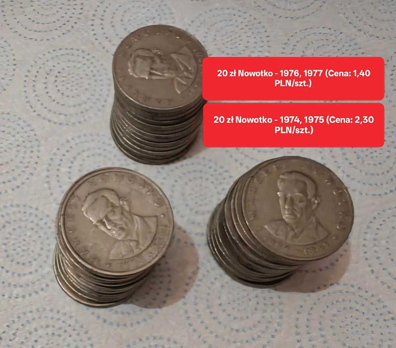 Monety polskie obiegowe PRL 10, 20 zł Mickiewicz, Prus, Nowotko itp.