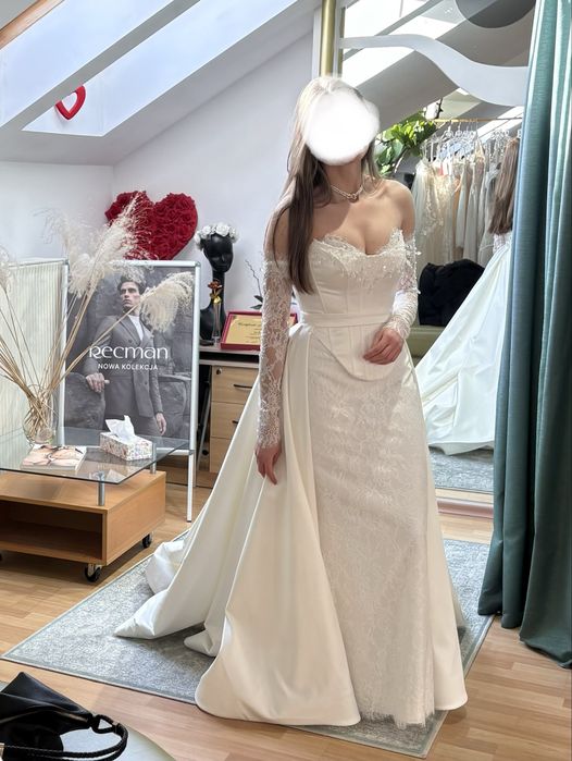 Suknia ślubna 2w1 – syrenka odpinany tren gorset (Ivory, S/M) Allégresse tangerina Anna Sposa