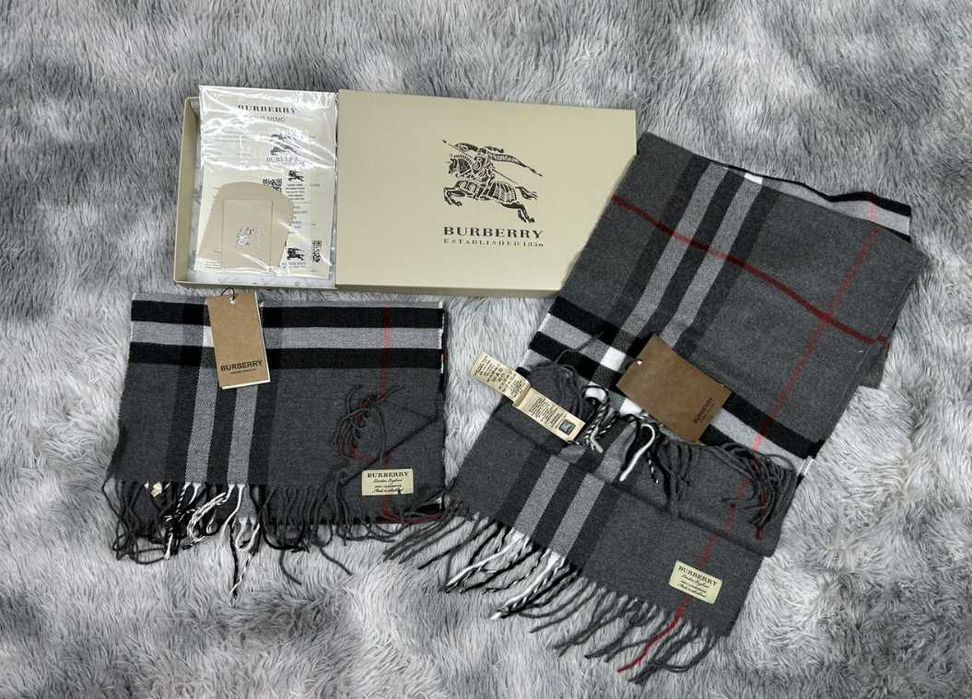 Шарф Burberry Grey Шарф барбери в клітинку сірий QR LOGO