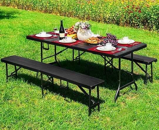 Meble ogrodowe CATERINGOWE kpl. 180cm stół + 2 ławki BROWN - PROMOCJA