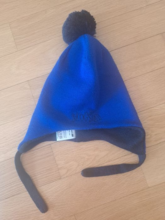 Czapka Skogstad wełniana wełna 50 zimowa niebieska windstopery na uszy