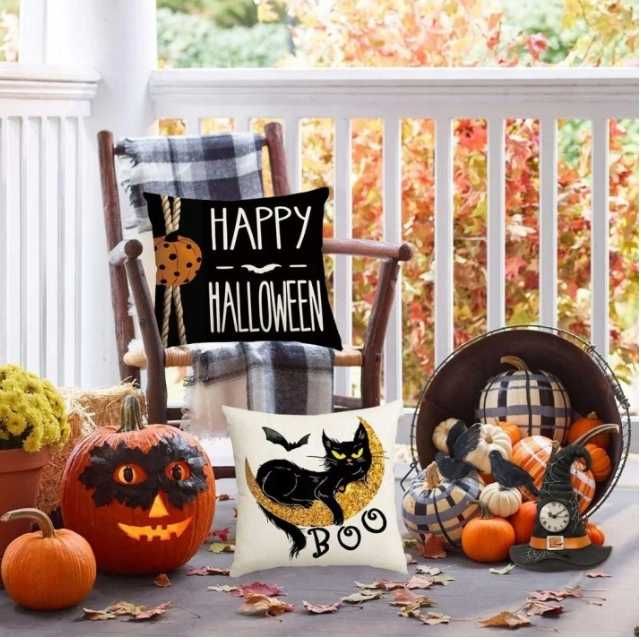 Zestaw 4 poszewek na poduszki Halloween45x45cm Dekoracyja na Halloween